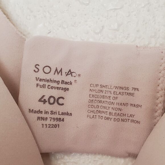 Soma Vanishing Back Full Coverage Bra Size 40C Underwire Back Close - Picture 9 of 14